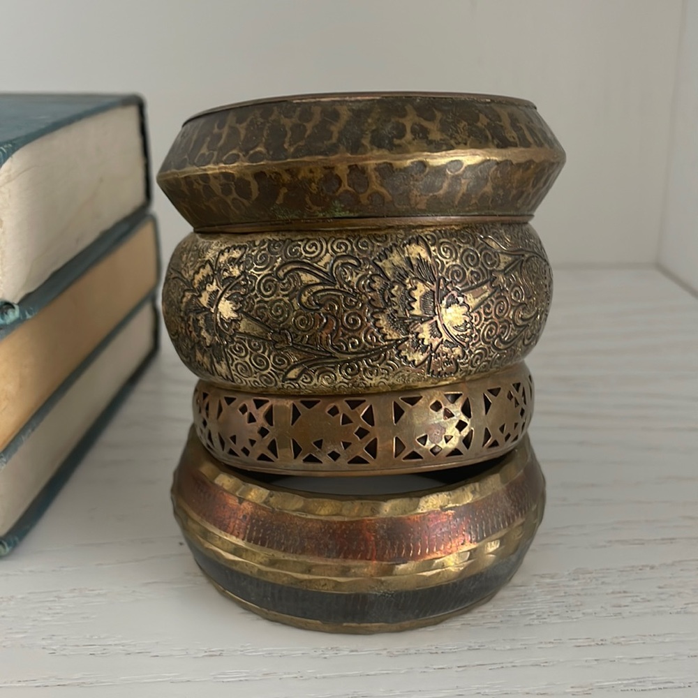 Chunky Vintage Gold Bronze Bracelet Set